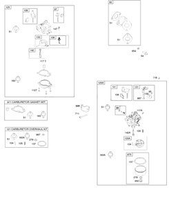 Carburetor, Intake Manifold, Kit-Carburetor Overhaul Diagram and Parts List for 84233-0198-E2  Briggs and Stratton Engine